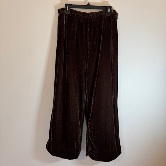 Emma James Pants - Emma James Brown Stretch Velvet Velour Pants Wide Leg Pull On Pants Sz 18